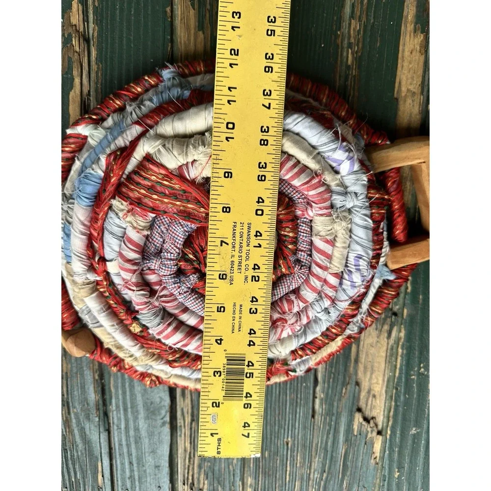 FABRIC WOVEN‎ BASKET 2 WOODEN HANDLES 14